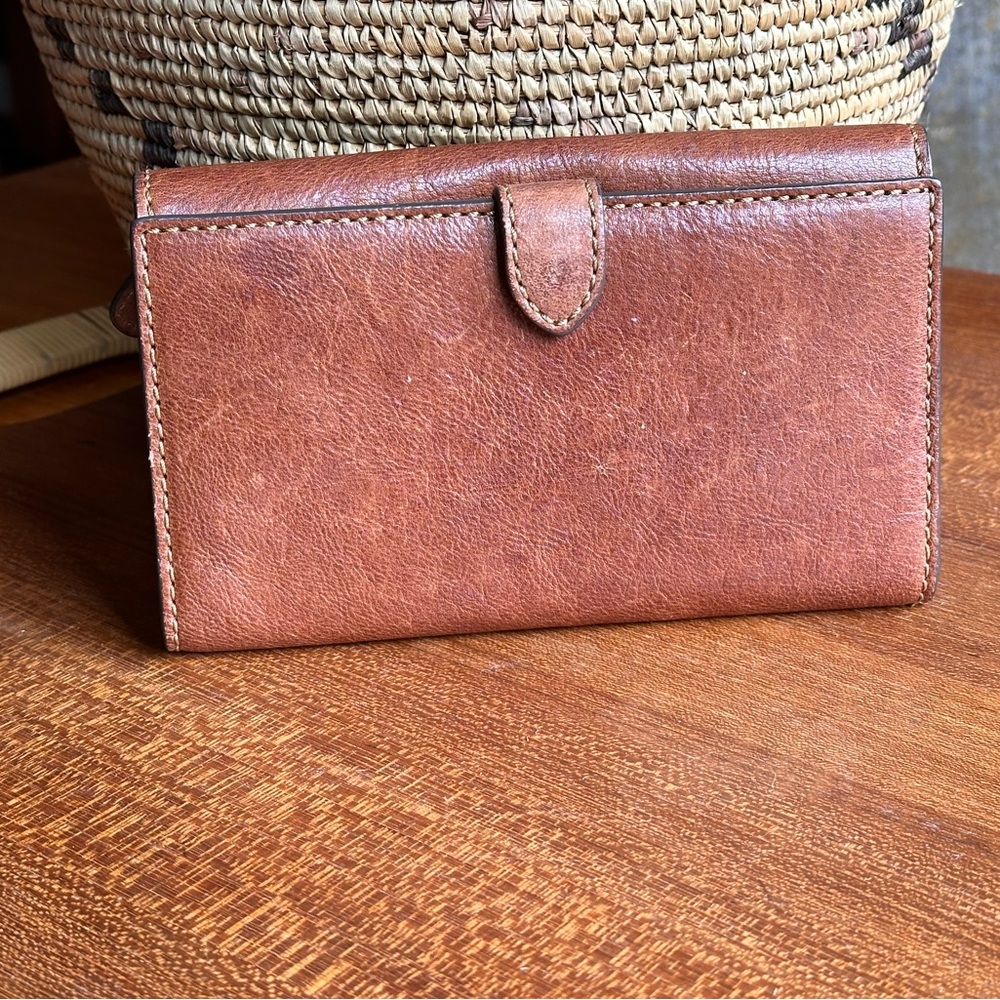 Frye Cognac Brown Leather Fold-Over Wallet - Picture 8 of 16